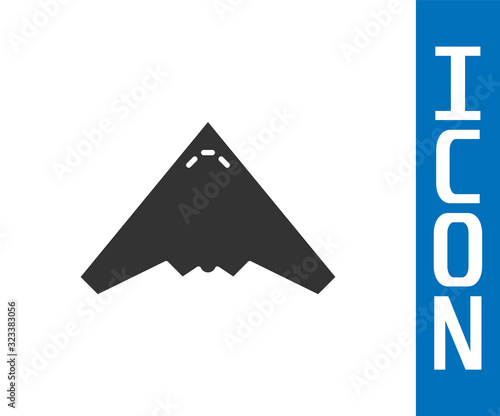 Grey Jet fighter icon isolated on white background. Military aircraft.  Vector Illustration