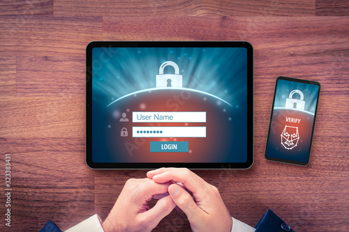 Obraz na plátně Two-factor authentication with fingerprint touch identification security concept