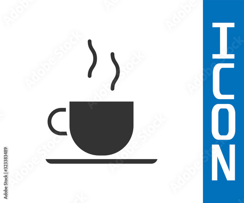 Grey Coffee cup icon isolated on white background. Tea cup. Hot drink coffee.  Vector Illustration