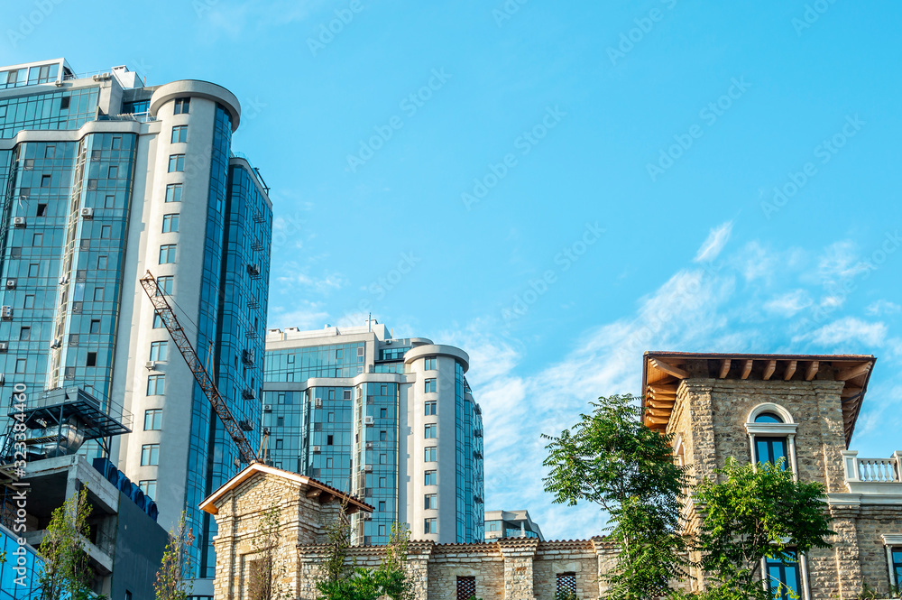 The variety architecture. Old and new buildings nearby.