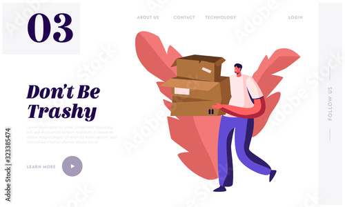 Paper Waste and Trash Recycle, Stop Pollution Website Landing Page. Volunteer Carry Old Carton Boxes. Ecology Protection Wastepaper Recycling Solution Web Page Banner. Cartoon Flat Vector Illustration