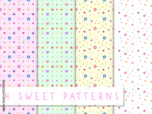 Set of love pattern with colorful heart and star in the pastel backdrop