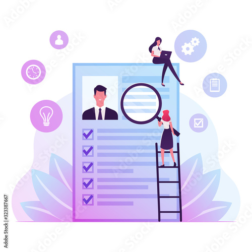 Kyc or Know Your Customer Concept. Idea of Business Identification and Finance Safety. Woman with Magnifying Glass Learn Profile of Man Bank Client Cyber Crime Defence Cartoon Flat Vector Illustration
