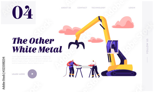 Crane Arm Loading Metal Scrap on Scrapyard Website Landing Page. Scrapmetal Recycling and Reuse. Workers in Uniform and Hardhat Welding Iron Rail Web Page Banner. Cartoon Flat Vector Illustration