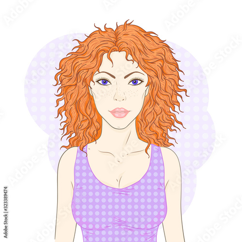 Vector illustration of a beautiful young woman with curly hair.