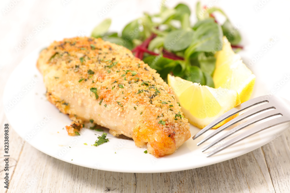 grilled chicken fillet with lettuce and sauce grilled chicken fillet with lettuce and sauce