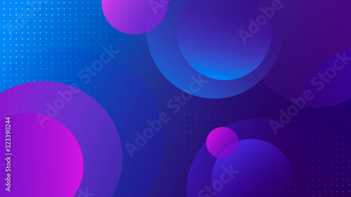 Futuristic bright colorful gradient background with blue and pink circle shape. Abstract dynamic light geometric space backdrop with dots and round form figure