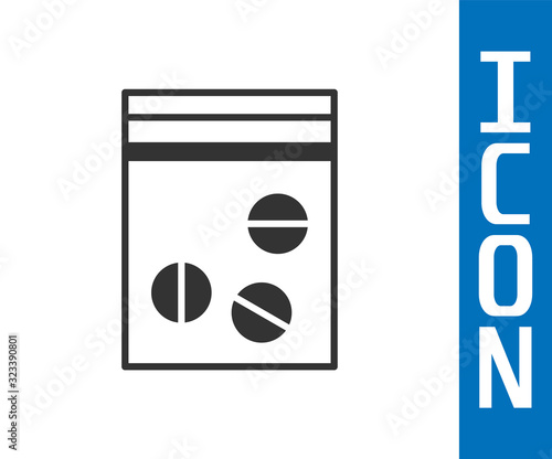 Grey Plastic bag of drug icon isolated on white background. Health danger. Vector Illustration