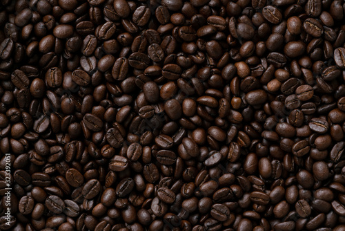 close up of coffee beans, hot drink concept