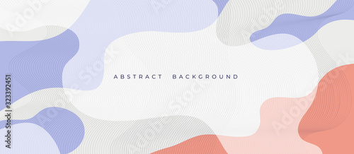 Horizontal banner with geometric shapes, fluid splash. Trendy dynamic background with flow liquid elements and holography for fashionable invitation, poster, flyer. Abstract art vector illustration.