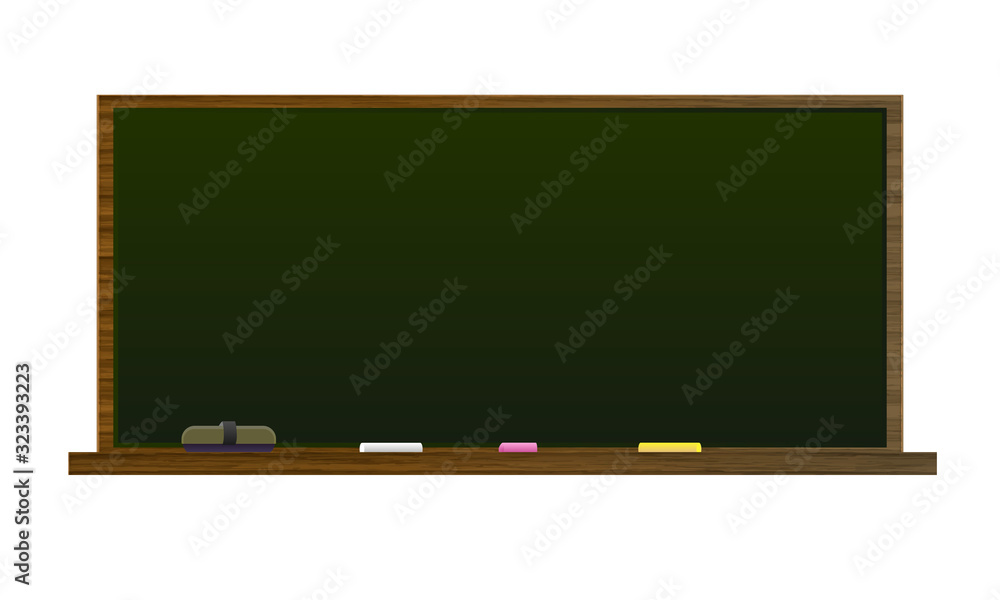 黒板、黒板消し、チョーク（木製・黒の黒板）