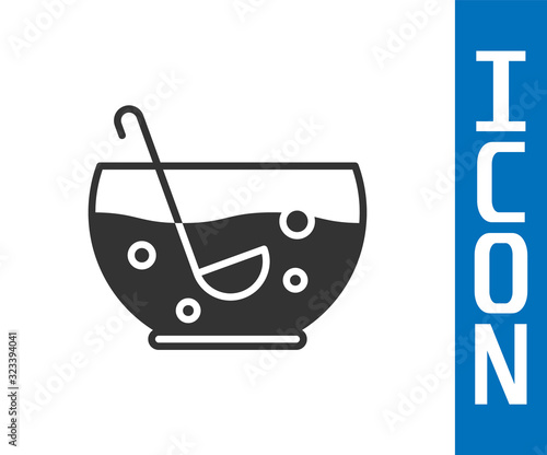 Grey Mixed punch with fresh fruits in bowl icon isolated on white background. Vector Illustration