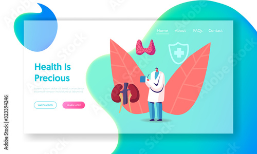 Medical Staff Endocrinology Health Care, Hormone Disease Disbalance Website Landing Page. Doctor Endocrinologist Writing in Notebook, Endocrine System Web Page Banner. Cartoon Flat Vector Illustration
