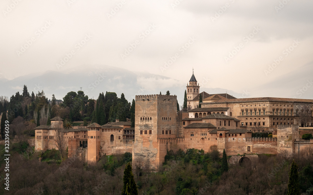 Alhambra in Granada on a Cloudy Sky