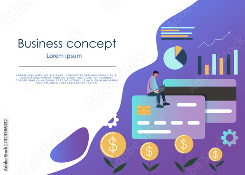 Online mobile payment or money transfer concept. E-commerce market shopping online illustration with tiny people character. Online template for web