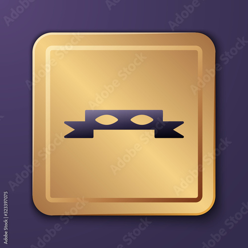 Purple Thief eye mask icon isolated on purple background. Gold square button. Vector Illustration