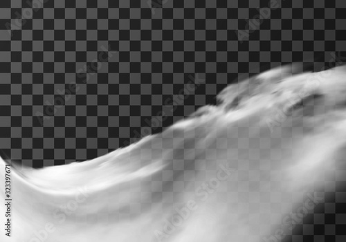 White cloud border, weather meteo frame realistic vector illustration. Fluffy cirrus cumulus cloud, isolated on transparent background. Realistic element, weather banner