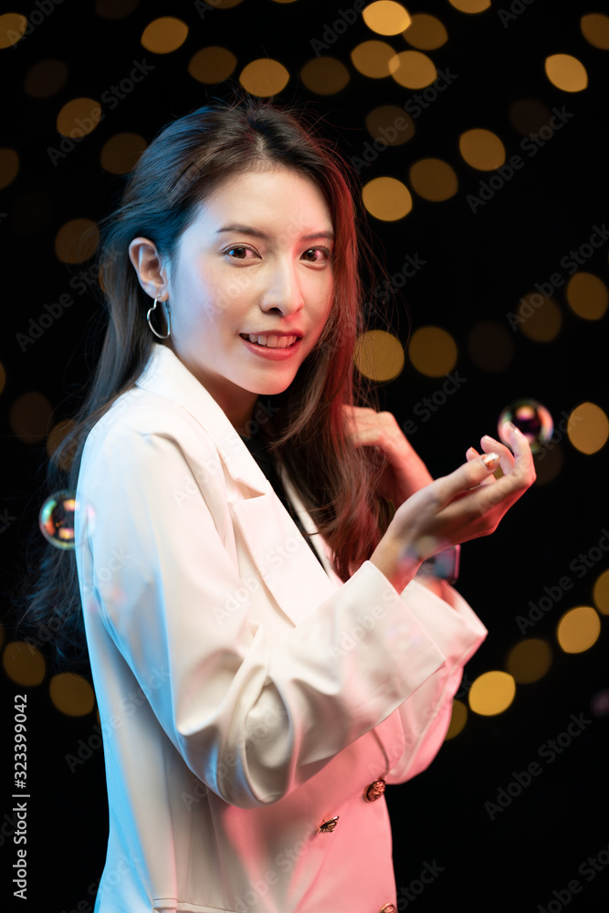 women with bubble and bokeh of light decoration. women with bubble and bokeh of light decoration.