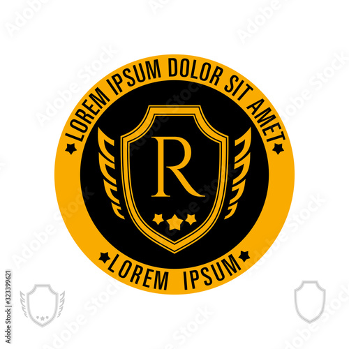 Logo template with shield and wings in a circle, suitable for security company, security service, bodyguard, defender. vector illustration