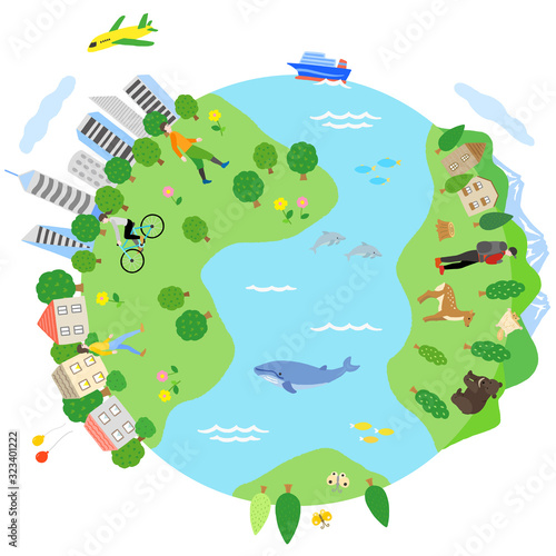 地球　自然と街並み