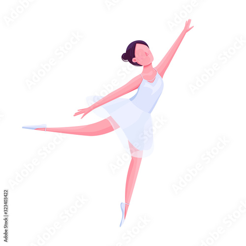 Ballet female dancer flat color vector faceless character. Ballerina in white costume, theatre dance performer in tutu isolated cartoon illustration for web graphic design and animation