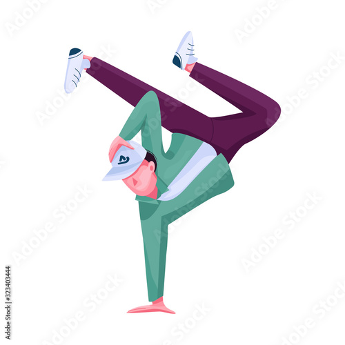 Street dance performer flat color vector faceless character. Teenage urban dancer. Hip hop, breakdance performance isolated cartoon illustration for web graphic design and animation photo