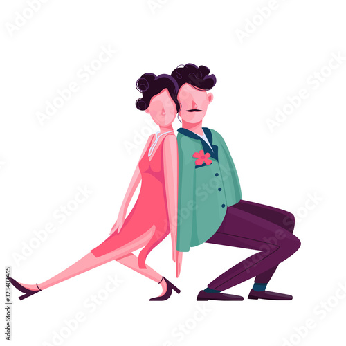 Man and woman dancing tango flat color vector faceless character. Passionate Latin dance performers. Salsa partners isolated cartoon illustration for web graphic design and animation