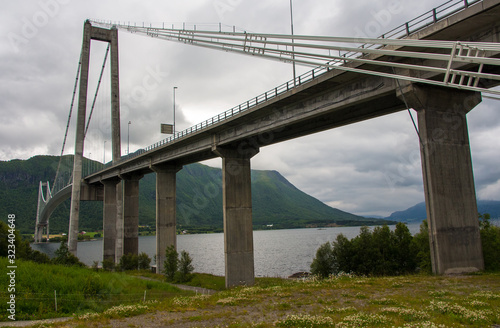 Landscape of bridge over river in Norway