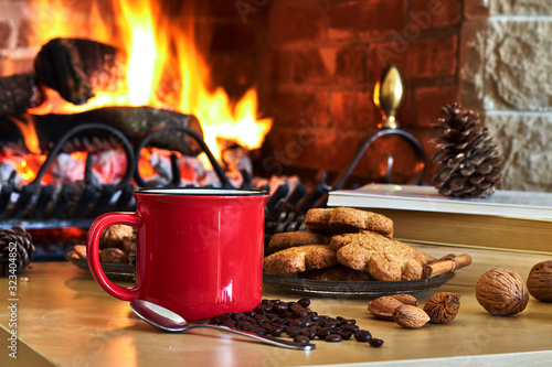 Healthy breakfast with coffee, cookies and nuts.