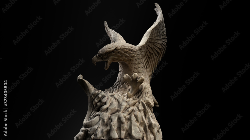 Fototapeta 3D composite illustration of Eagle fighting a snake. Sculpture. 3D rendering. Art