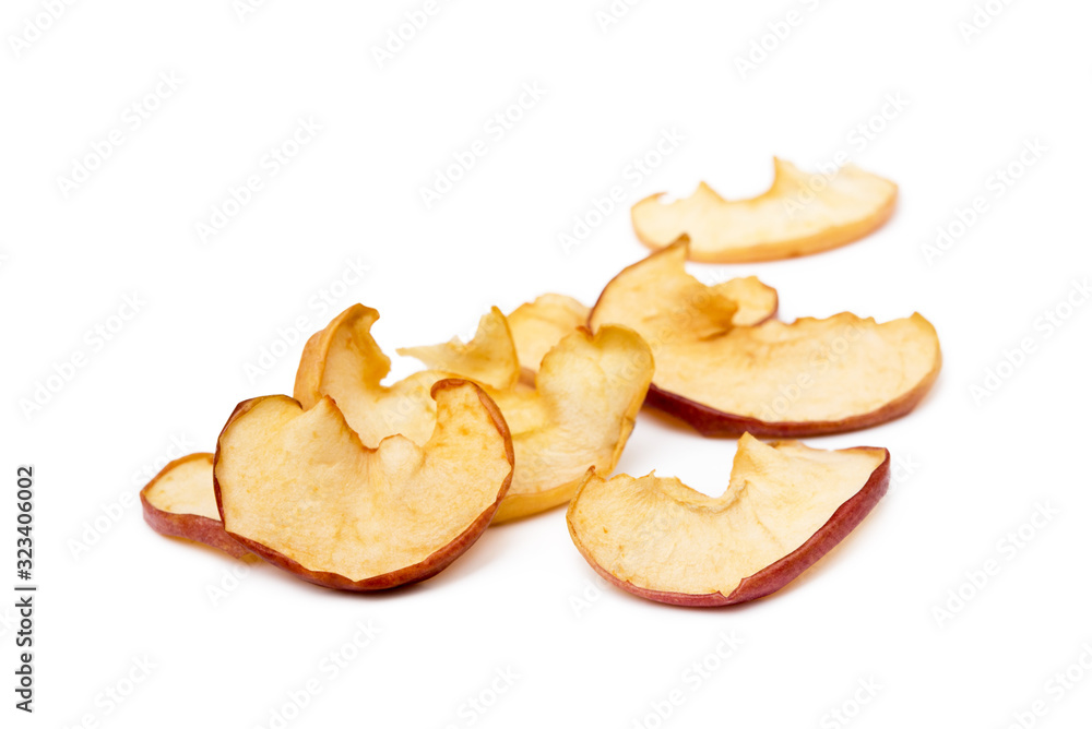 Dried sliced apples, fruit isolated on white background 