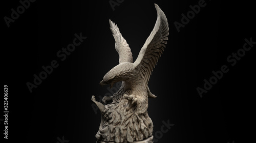 3D composite illustration of Eagle fighting a snake. Sculpture. 3D rendering. Art