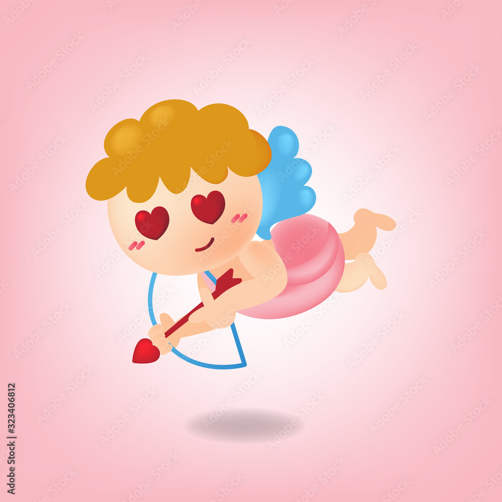 Valentine day greeting card. Cute cupid sitting on cloud with an arrow of love. Character design. Valentine day greeting card. Cute cupid sitting on cloud with an arrow of love. Character design.