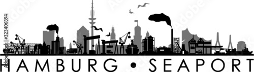 Hamburg City Seaport Skyline Outline Silhouette Vector