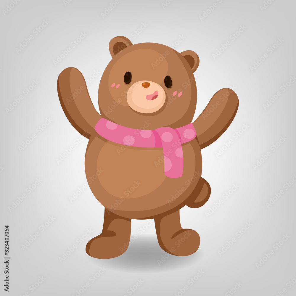 Cute bear wearing pink scarf on white background. Character design. Cute bear wearing pink scarf on white background. Character design.