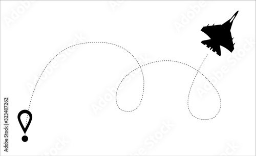 Airplane dotted route line. Flight tourism route path, plane flights itinerary starting pin to destination point or pathway map.