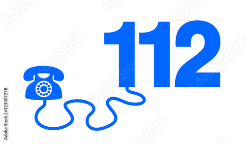112 - emergency call from phone to hotline telephone number. Vector illustration isolated on white