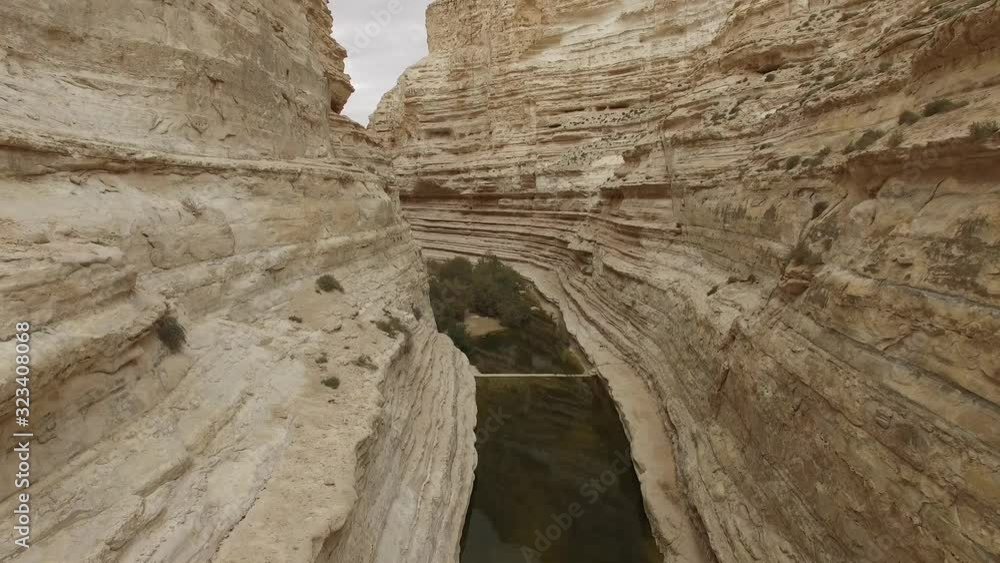 Aerial of waterfall at Ein Avdat Nature Reserve. Negev. Israel. DJI-0045-03 Aerial of waterfall at Ein Avdat Nature Reserve. Negev. Israel. DJI-0045-03