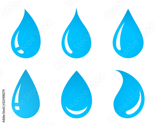 blue abstract water droplet with reflection set icons