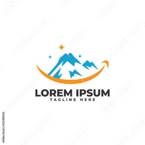 Mountain with Smile Line Logo Vector Icon Illustration