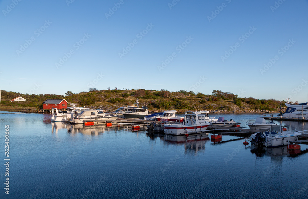 Boats in a harbor on Koster island. Sweden 