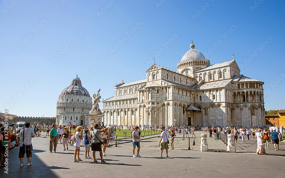 Pisa Baptistery and Cathedral in Italy in summer