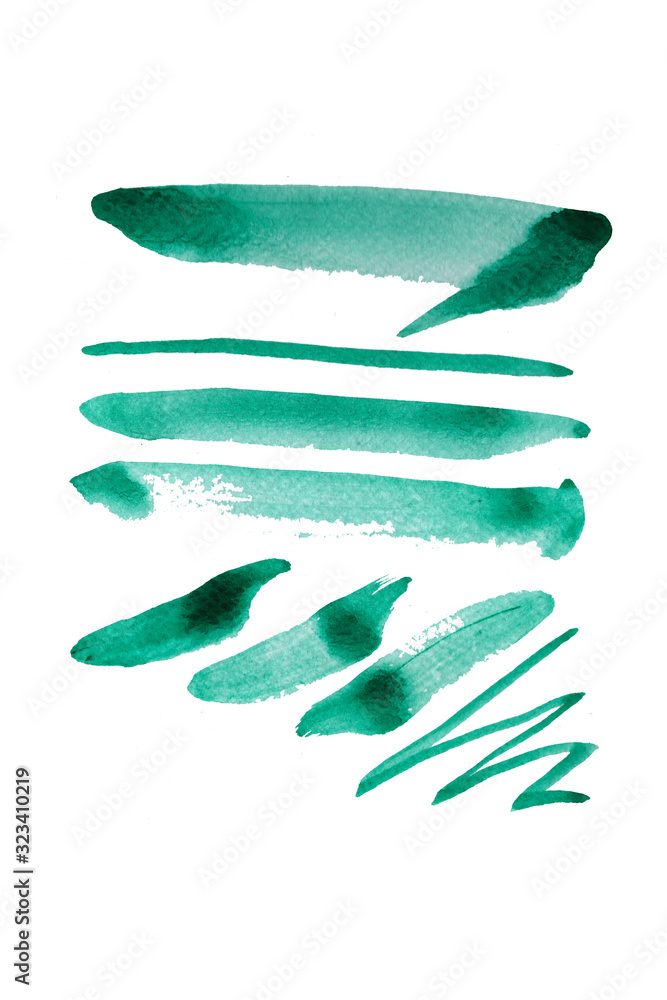 Obraz premium watercolor background texture stripes green lime brushes brush strokes on a white background separately drawn