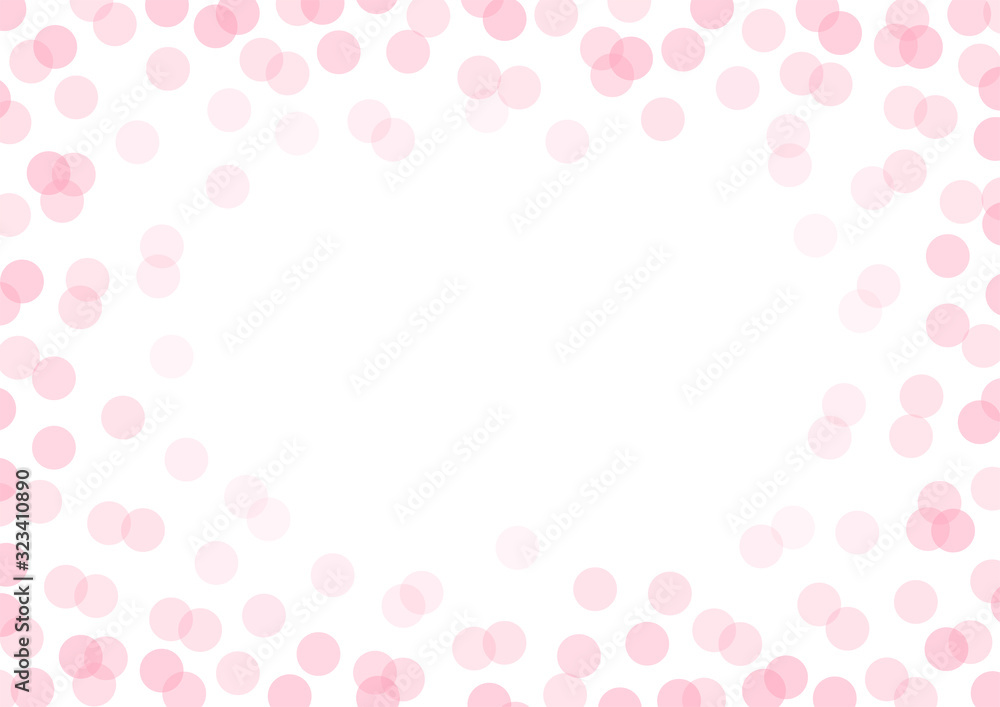 Vector polka dot horizontal frame with flat candy pink transparent overlapped circles. Festive party background. Modern hipster happy birthday backdrop with round shapes Vector polka dot horizontal frame with flat candy pink transparent overlapped circles. Festive party background. Modern hipster happy birthday backdrop with round shapes