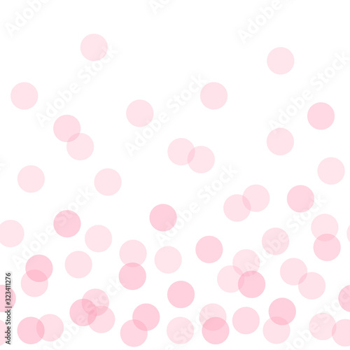 Seamless vector boarder polka dot pattern with flat candy pink transparent overlapped circles. Festive party background. Modern hipster happy birthday backdrop with round shapes