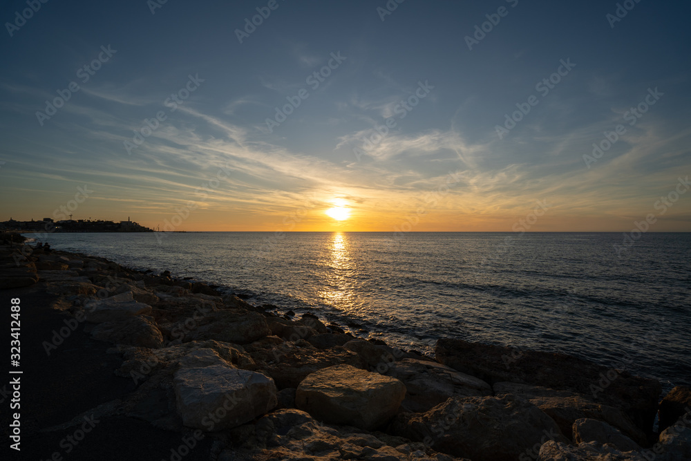 Sunset by the sea. Panorama