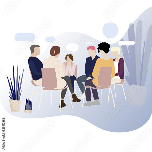 Group therapy for addiction people, support meeting psychology
