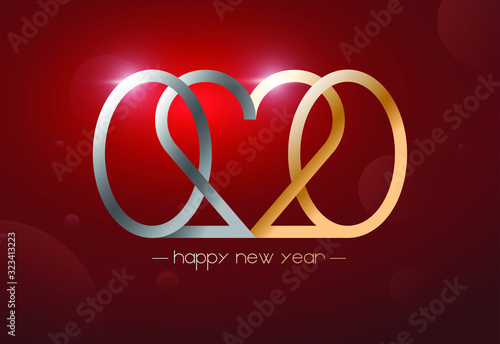 Happy New Year 2020 vector conceptual design in a shape of heart. Brochure design template, card, banner. Vector illustration, EPS10.