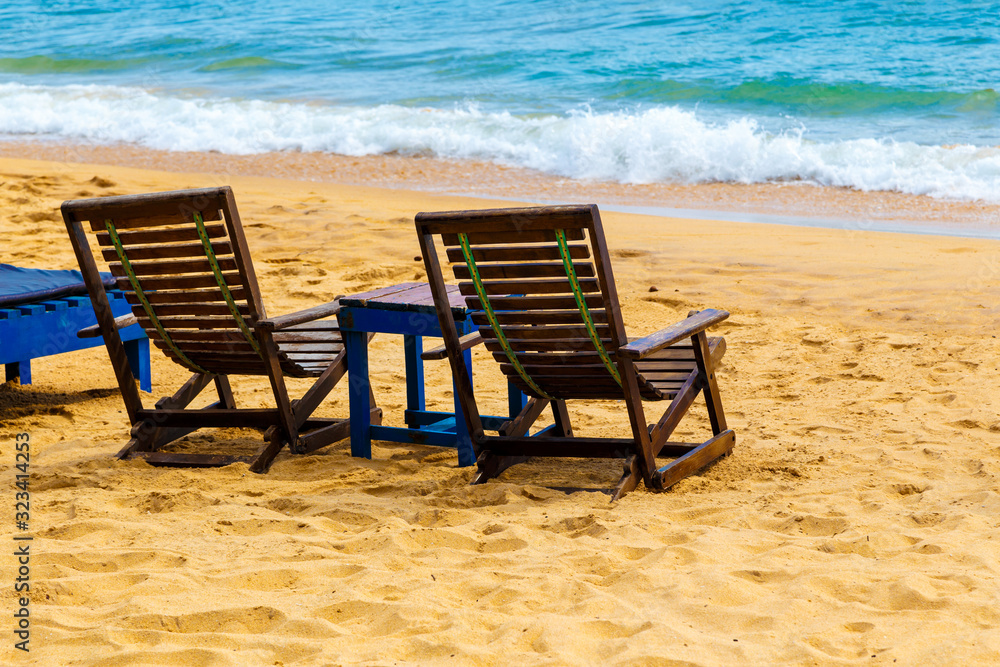 Two Beach Chairs on the beach Sri lanka.