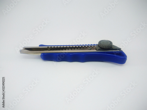 Blue Office Paper Knife Isolated On a White Background
